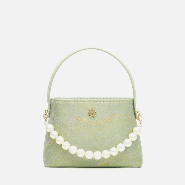Brocade Pearl Handle Bucket Bag Elegant Handbag