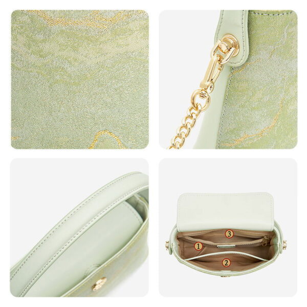 Brocade Pearl Handle Bucket Bag Elegant Handbag - Image 5