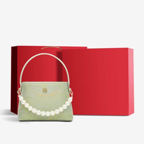 Brocade Pearl Handle Bucket Bag Elegant Handbag - Image 9