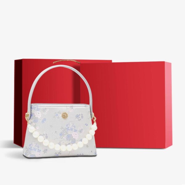 Brocade Pearl Handle Bucket Bag Elegant Handbag - Image 11