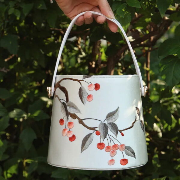 Handcraft Embroidery Drawstring Bucket Bag Lychee - Image 6