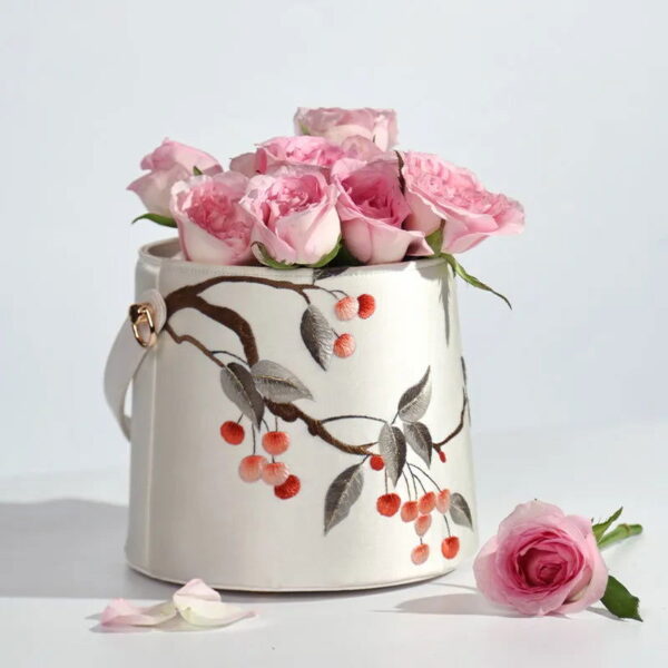Handcraft Embroidery Drawstring Bucket Bag Lychee - Image 7