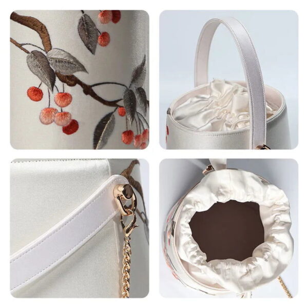 Handcraft Embroidery Drawstring Bucket Bag Lychee - Image 10