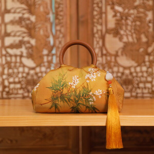 Mulberry Silk Chinese Style Yellow Bamboo Handbag - Image 2