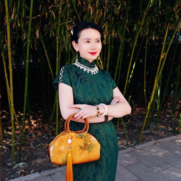 Mulberry Silk Chinese Style Yellow Bamboo Handbag - Image 3