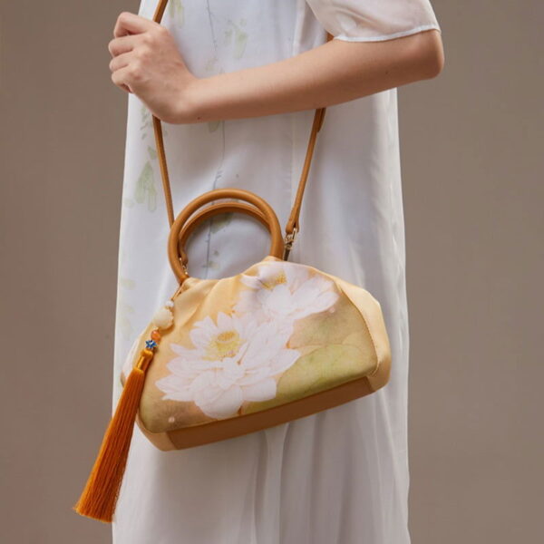 Mulberry Silk Chinese Style Yellow Bamboo Handbag - Image 7