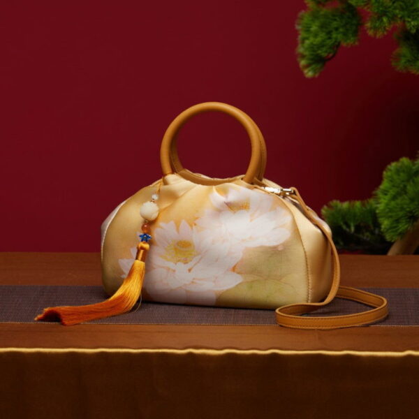 Mulberry Silk Chinese Style Yellow Bamboo Handbag - Image 8