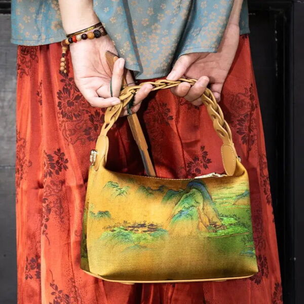 Chinese Painting Xiangyunsha Silk Shoulder Bag Designer Handbag - Image 3