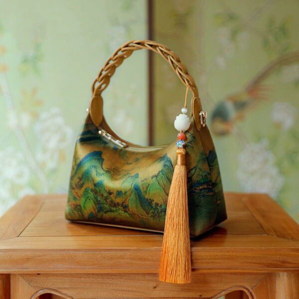 Chinese Painting Xiangyunsha Silk Shoulder Bag Designer Handbag - Image 5