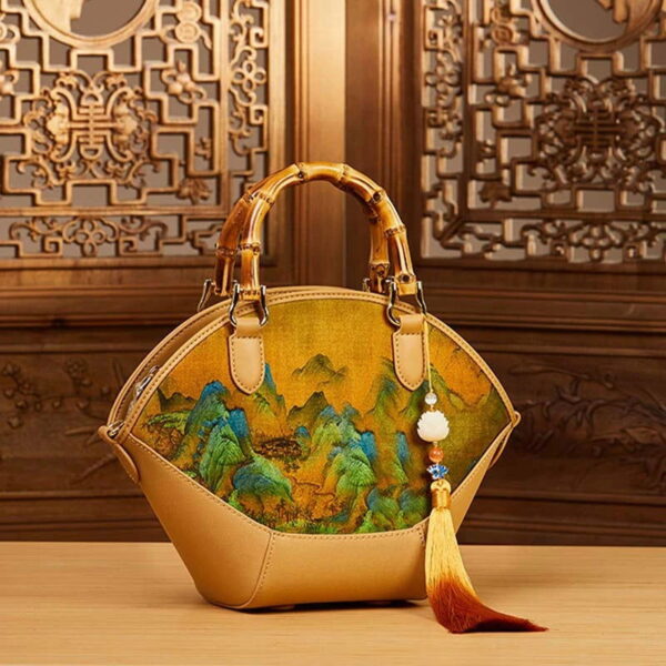 Chinese Painting Xiangyunsha Silk Tote Bag Designer Handbag - Image 3