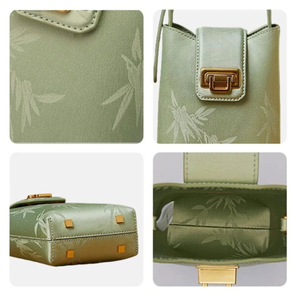 Embossed Leather Green Bamboo Leaf Phone Bag - Image 5