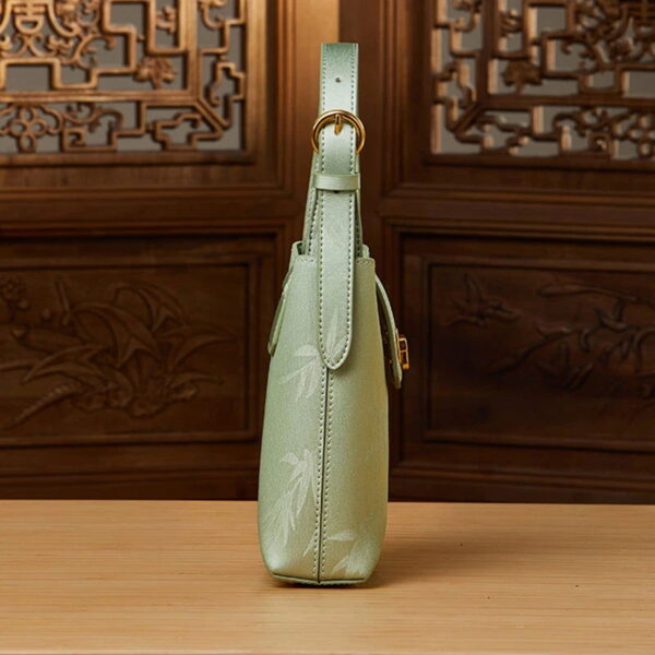 Embossed Leather Green Bamboo Leaf Phone Bag - Image 6
