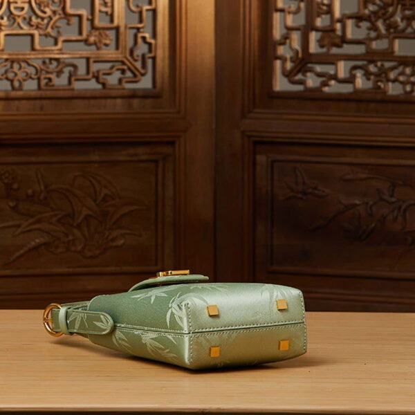 Embossed Leather Green Bamboo Leaf Phone Bag - Image 7