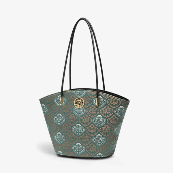 Embroidery Leather Shoulder Tote Bag Cloud Pattern Handbag