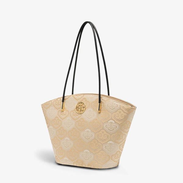 Embroidery Leather Shoulder Tote Bag Cloud Pattern Handbag - Image 9