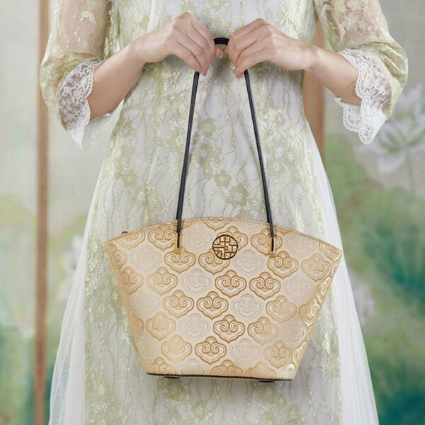 Embroidery Leather Shoulder Tote Bag Cloud Pattern Handbag - Image 3