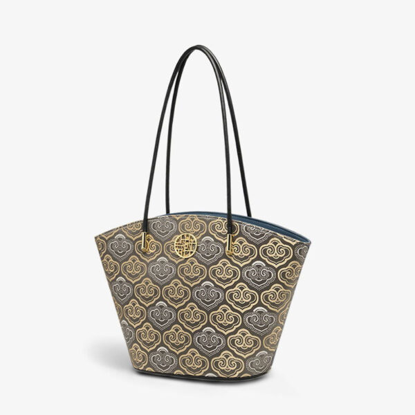 Embroidery Leather Shoulder Tote Bag Cloud Pattern Handbag - Image 10