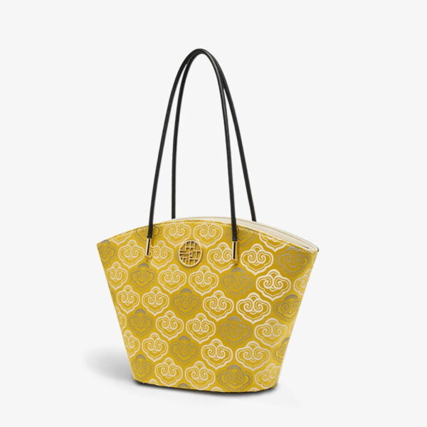 Embroidery Leather Shoulder Tote Bag Cloud Pattern Handbag - Image 12
