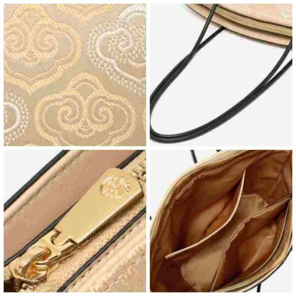 Embroidery Leather Shoulder Tote Bag Cloud Pattern Handbag - Image 8