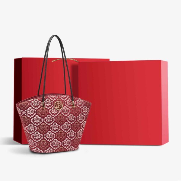 Embroidery Leather Shoulder Tote Bag Cloud Pattern Handbag - Image 17