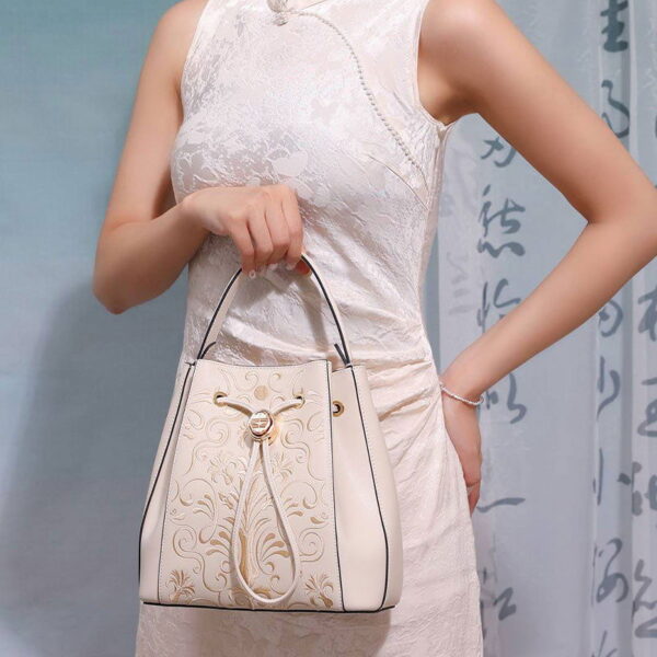 Embroidery Leather Bucket Backpack Cloisonné Phoenix Crown - Image 7