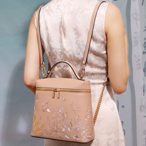 Embroidery Leather Butterfly Design Women Backpack - Image 5