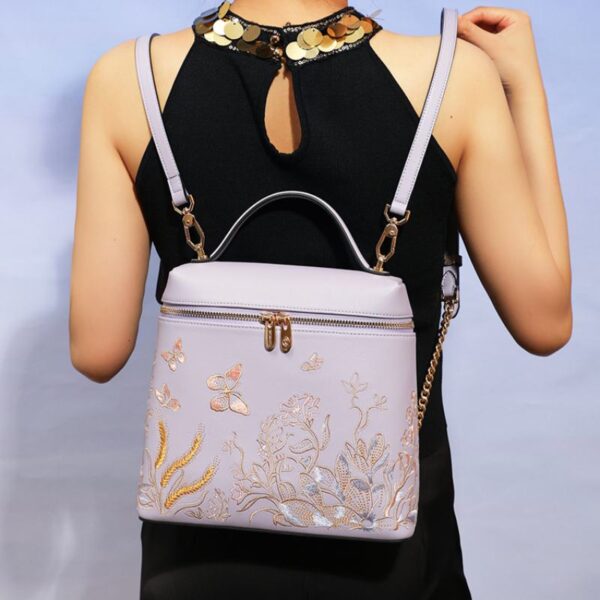 Embroidery Leather Butterfly Design Women Backpack - Image 6