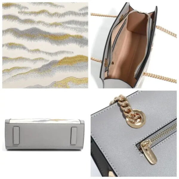 Embroidery Leather Chain Tote Bag Continuous Mountains Handbag - Image 5