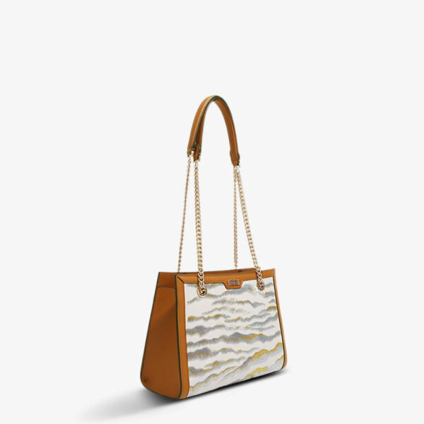 Embroidery Leather Chain Tote Bag Continuous Mountains Handbag - Image 7