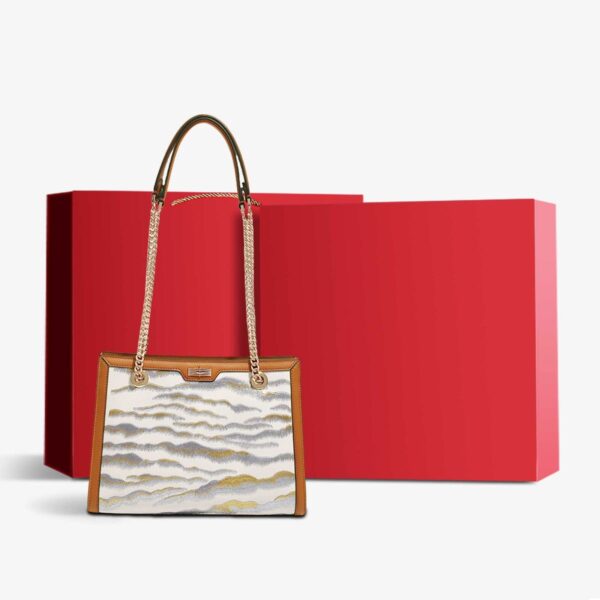 Embroidery Leather Chain Tote Bag Continuous Mountains Handbag - Image 11