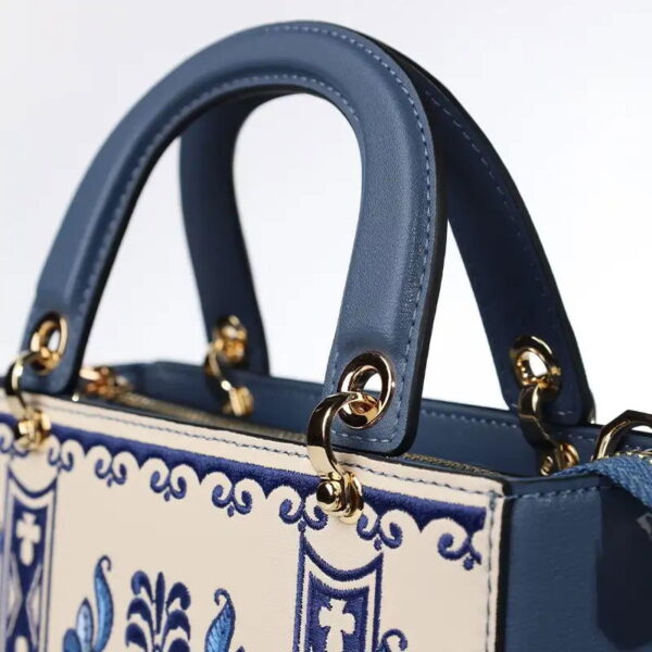 Embroidery Leather Phoenix Crown Handbag Blue and White Porcelain - Image 7
