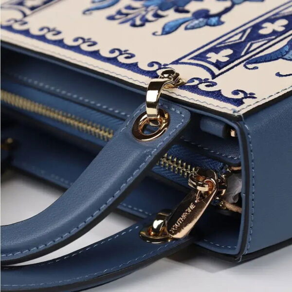 Embroidery Leather Phoenix Crown Handbag Blue and White Porcelain - Image 8