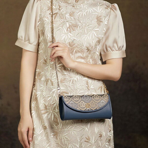 Embroidery Leather Clutch Bag Auspicious Cloud Designer Handbag - Image 3