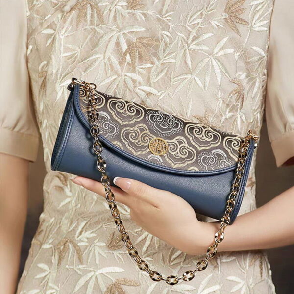 Embroidery Leather Clutch Bag Auspicious Cloud Designer Handbag - Image 5