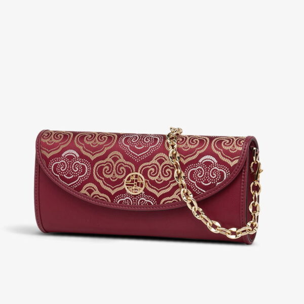 Embroidery Leather Clutch Bag Auspicious Cloud Designer Handbag - Image 9