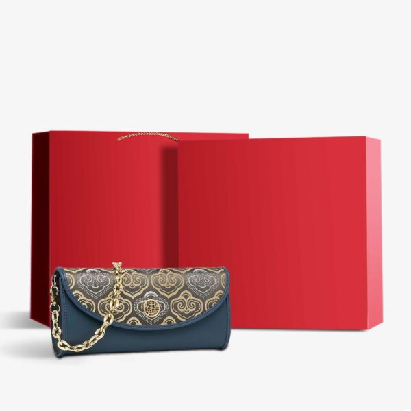 Embroidery Leather Clutch Bag Auspicious Cloud Designer Handbag - Image 14