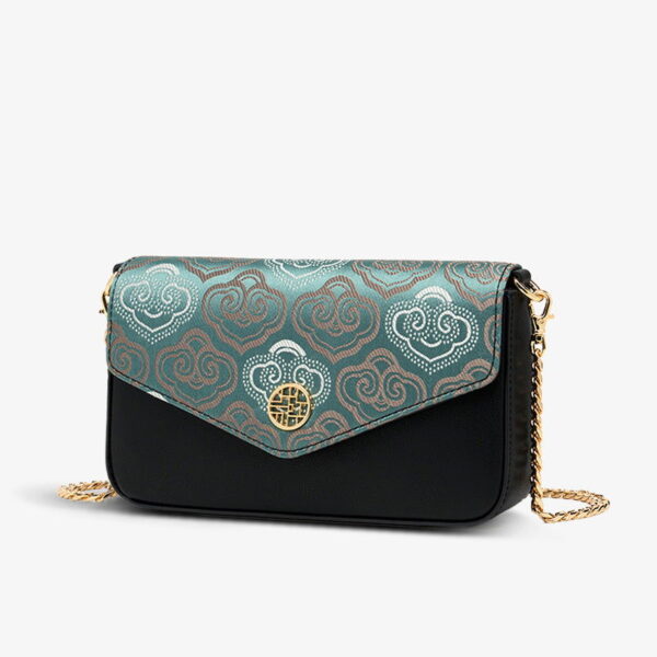Embroidery Leather Flap Clutch Bag Auspicious Clouds Handbag