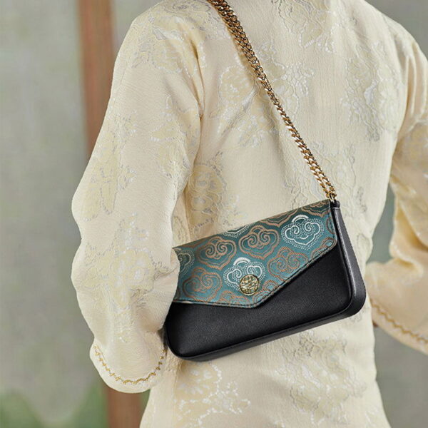 Embroidery Leather Flap Clutch Bag Auspicious Clouds Handbag - Image 2