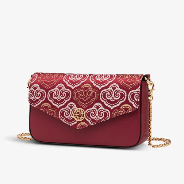 Embroidery Leather Flap Clutch Bag Auspicious Clouds Handbag - Image 8