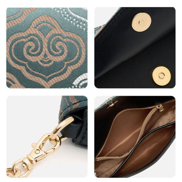 Embroidery Leather Flap Clutch Bag Auspicious Clouds Handbag - Image 10