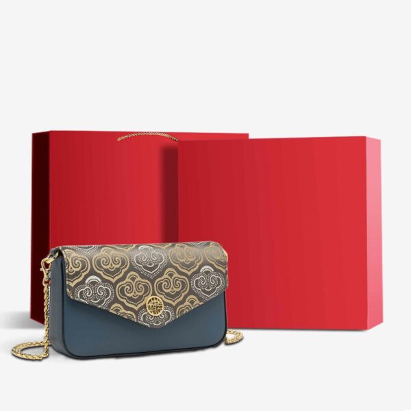 Embroidery Leather Flap Clutch Bag Auspicious Clouds Handbag - Image 12