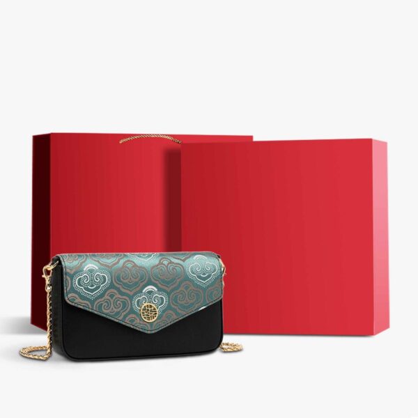 Embroidery Leather Flap Clutch Bag Auspicious Clouds Handbag - Image 14