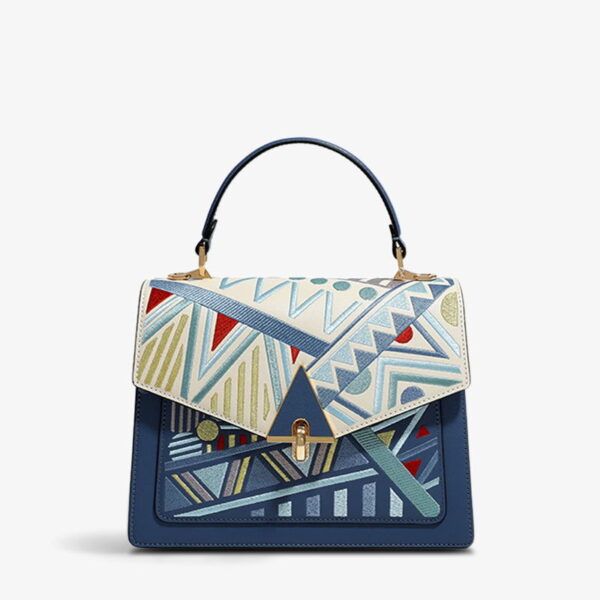 Embroidery Leather Handbag Geometry Ethnic Style