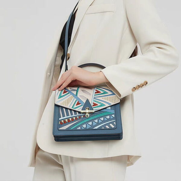 Embroidery Leather Handbag Geometry Ethnic Style - Image 2