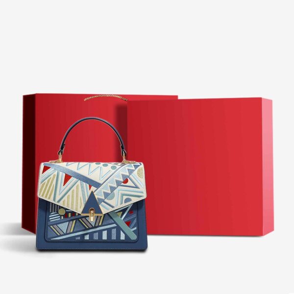 Embroidery Leather Handbag Geometry Ethnic Style - Image 10