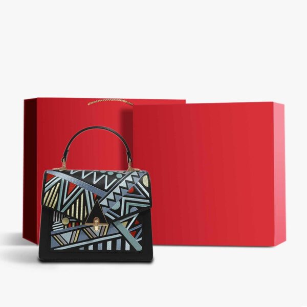 Embroidery Leather Handbag Geometry Ethnic Style - Image 11