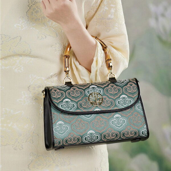 Embroidery Leather Bag Zhuang Brocade Bamboo Handle Handbag - Image 2