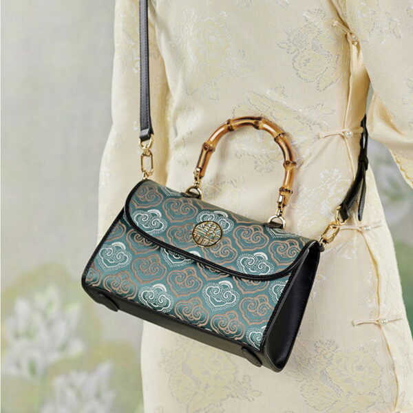Embroidery Leather Bag Zhuang Brocade Bamboo Handle Handbag - Image 3