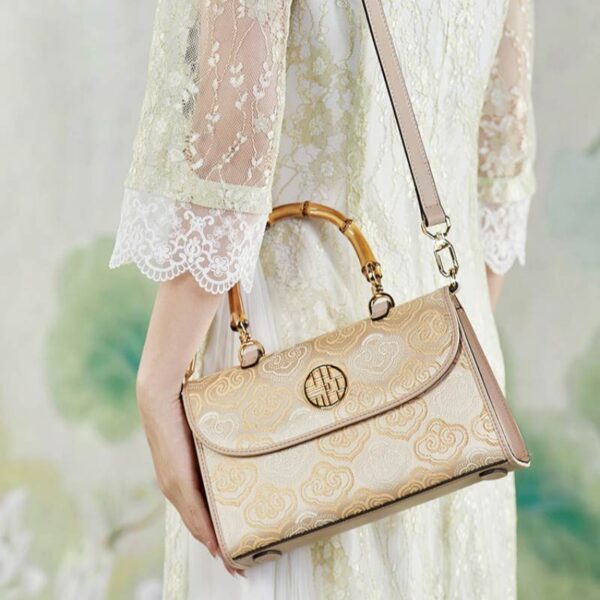 Embroidery Leather Bag Zhuang Brocade Bamboo Handle Handbag - Image 5