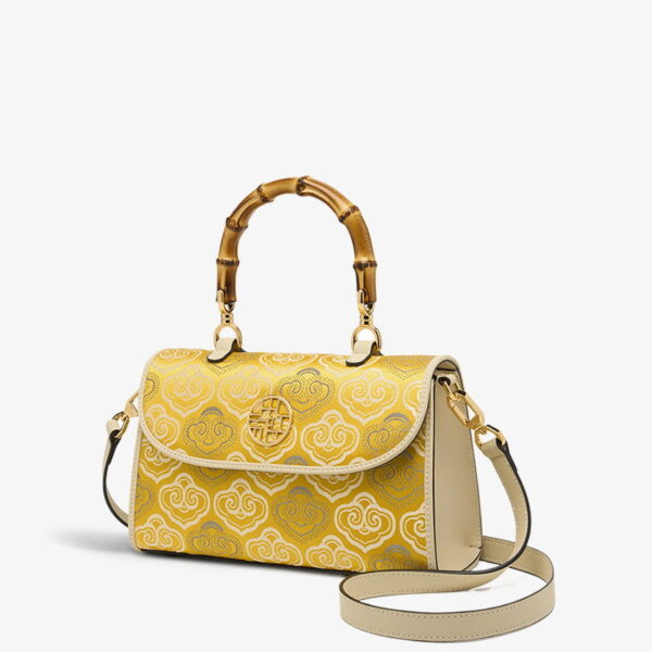 Embroidery Leather Bag Zhuang Brocade Bamboo Handle Handbag - Image 7